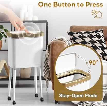 Procade 4 Gallon Bathroom Trash Can on Wheels,Slim Rolling Gold Garbage Can