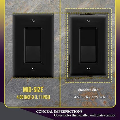ENERLITES 1-Gang Black Mid-Size Decorator Switch Outlet Wall Plate, 10 Pack