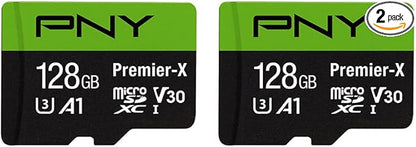 PNY P-SDU128X2V31100PX-GE 128GB Premier-X Class 10 U3 V30 microSDXC Flash Memory Card 2-Pack - 100MB/s, Class 10, U3, V30, A1, 4K UHD, Full HD, UHS-I, Micro SD