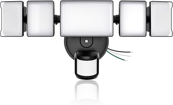 Olafus 18000LM Ultra Bright Motion Sensor Outdoor Lights, 5 Heads Flood Light, IP65 Waterproof LED Security Light, 6500K Dusk to Dawn Outdoor Lighting for Large Outdoor Areas Garage, Backyard, Black