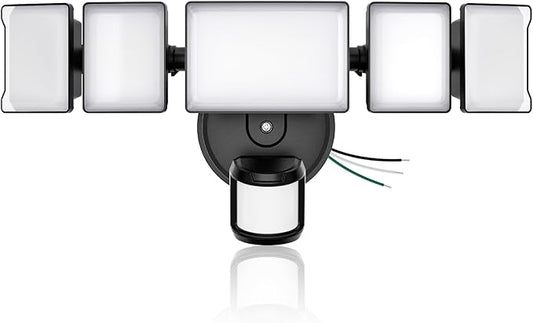 Olafus 18000LM Ultra Bright Motion Sensor Outdoor Lights, 5 Heads Flood Light, IP65 Waterproof LED Security Light, 6500K Dusk to Dawn Outdoor Lighting for Large Outdoor Areas Garage, Backyard, Black
