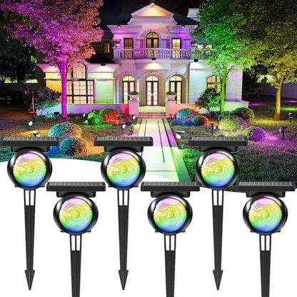 Focusing Solar Spot Lights Outdoor Waterproof, RGB+3CCT Tree Uplights 6Pack