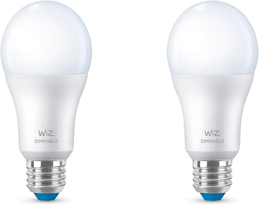 WiZ 60W A19 Dimmable Daylight (5000K) LED Smart Bulb - Pack of 2 - 800 Lumen - E26 - Indoor - Connects to Your Existing Wi-Fi - Control with Voice or App - Activate with Motion - Matter Compatible