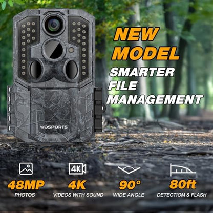WOSPORTS Trail Camera,48MP 4K 0.2S Trigger Motion Activated,Game Camera with Night Vision IP66 Waterproof 2.0''LCD for Outdoor Scouting Wildlife Monitoring Home Security