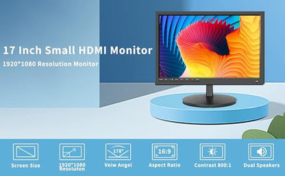 ZOSHING 17inch Security Monitor,Wall-Mounted Monitors Supports USB/Full Format Video Playback,CCTV Monitors with AV/HDMI Input/VGA/Headphone Output,Built-in Speaker, Remote Control