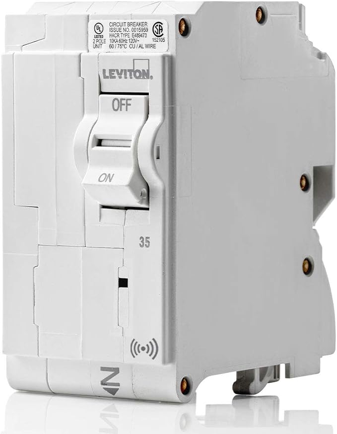 Leviton 35A 2-Pole Plug-On Smart Standard Branch Circuit Breaker, Hydraulic Magnetic, 120/240 VAC, LB235-S, White
