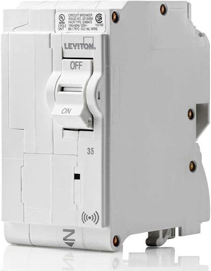 Leviton 35A 2-Pole Plug-On Smart Standard Branch Circuit Breaker, Hydraulic Magnetic, 120/240 VAC, LB235-S, White
