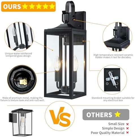 18'' Large Outdoor Wall Lights 2 Packs, Porch Light E12 2-Light, Black