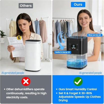 Small Dehumidifier for Bedroom – 63oz 35dB Quiet Auto Dehumidify (60/70%) & Continuous Mode for Bathroom Home Closet RV, Auto Defrost & Auto Shut-Off, 7-Color Light & Timer, Lightweight – Black