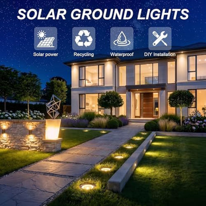 OULONGER 4.6inch Solar Ground Lights, Garden Solar Outdoor Waterproof Pathway Bright In-Ground Landscape Lights for Patio, Lawn, Yard, Driveway, Step and Walkway(Warm Light 16Packs)