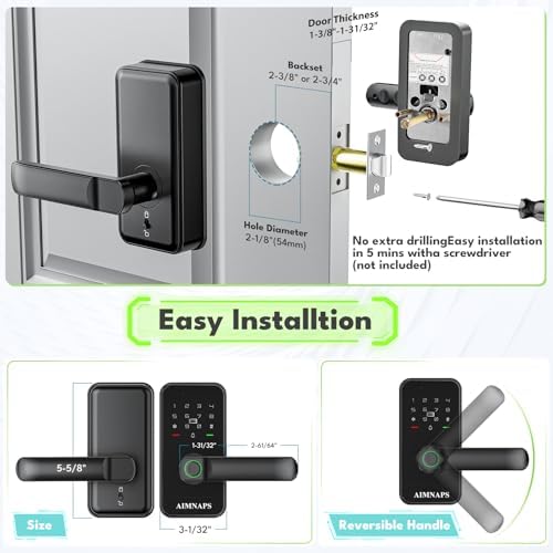 WiFi Keyless Entry Door Lock with Handle,Door Locks for Front Door,Deadbolt | Fingerprint Door Knob, Keypad Deadbolt with App Remote/WiFi/Key/IC Card/ Passcode, Smart Lock & Front Door Handle-Black