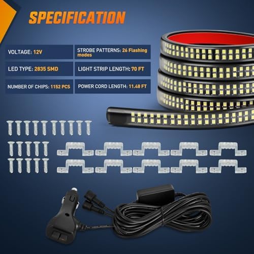 Nilight 2PCS 70 Inch Running Board LED Lights Strip White for Truck