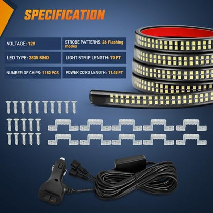 Nilight 2PCS 70 Inch Running Board LED Lights Strip White for Truck