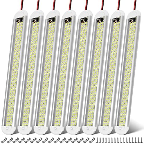 CT CAPETRONIX 12v LED Interior Light Bar, 120LEDs 1500LM 8W DC 12 Volt led Strip Lights with ON/Off Switch, for Enclosed Cargo Trailer, Car RV Van Truck Lorry Camper Boat Caravan Motorhome (8Pack)