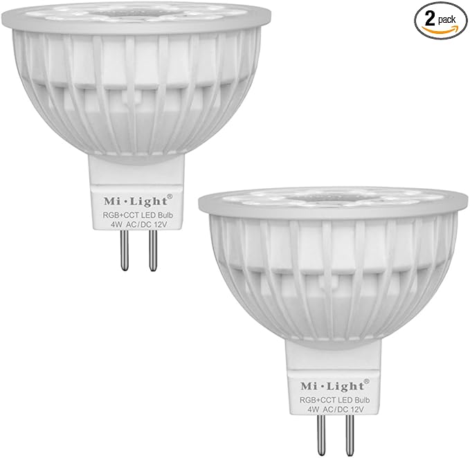 LGIDTECH Pack of 2 4W MR16 Led Bulb Spotlight GU5.3 Socket AC/DC 12V RGB+CCT Color and Temperature Changeable Dimmable Must Work with RGB+CCT Remote,B4 T4 Panel and Smartphone Control Via Gateway hub