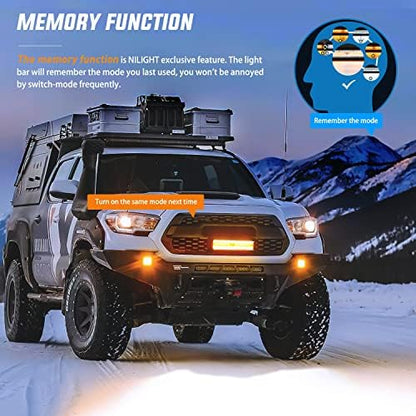 Nilight 12Inch 300W LED Light Bar 2PCS 4Inch 60W Light Pods Amber White Strobe 6 Modes Memory Function Reset Function Off Road Truck with 16AWG Wiring Harness Kit-3 Leads, 2 Years Warranty