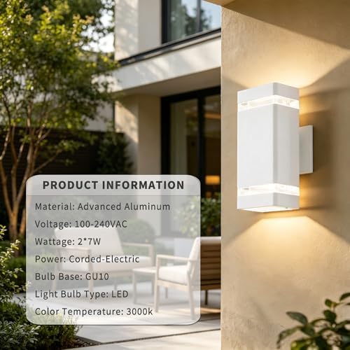 JYV Square Outdoor Wall Lights, Up and Down Porch Lights, White 2 Pack