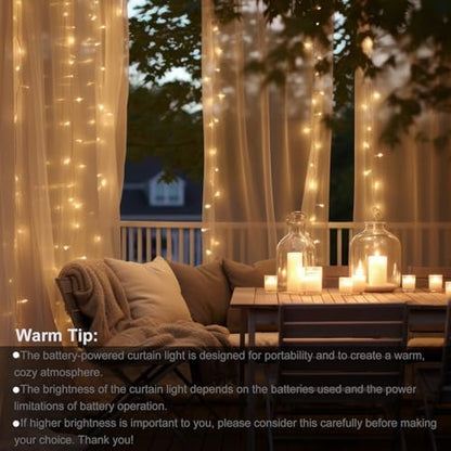 echosari 9.8ft×9.8ft Curtain Lights Battery Operated with Remote Warm White