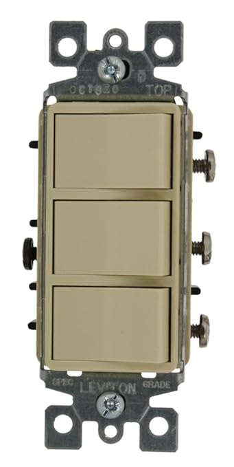 Leviton 15 Amp, 120 Volt, Individual Switches, Decora Three Rocker Combination Switch, Commercial Grade, with Ground Screw, 1755-2I, Ivory