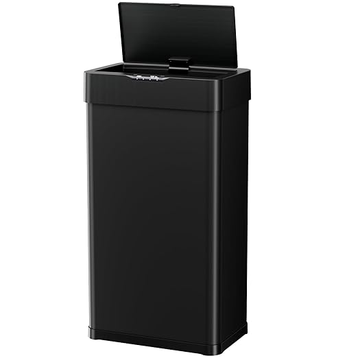 Sensor Trash Can, Touchless Motion Sensor Trash Bin, Smart Automatic Garbage Can with Soft-Close Lid, Bag Retainer Ring and Display Light,for Kitchen,Living Room Office (Black, 18.5 Gal)