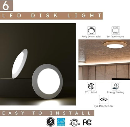 7.5" Flush Mount Ceiling Light Fixture (1 Pack) - 16.5W, 1500Lm, 120V, 6000K Modern Kitchen LED Ceiling Lamp | Wet Location Dimmable LED Light | ETL, 4/6" J-Box