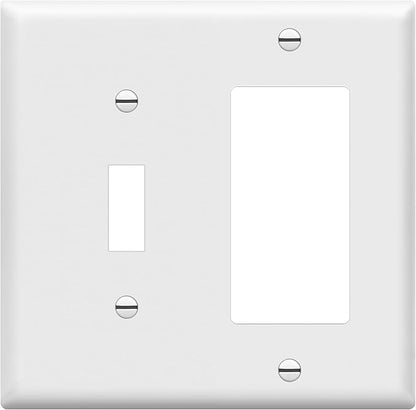 Enerlites 881131-W Decorator/Toggle Switch Wall Plate Combination, 2-Gang, White, Standard Size, Unbreakable Polycarbonate, Replacement Receptacle Faceplates Outlet Cover