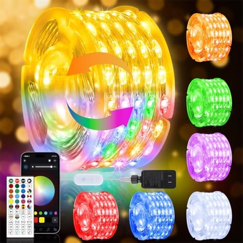OMIKA Fairy Lights Plug in, 66FT 200 LED Smart String Lights Plug in with Remote & APP Controlled, Warm White + RGB Music Sync Timer, Twinkle Lights for Bedroom Classroom Holiday Christmas Decor