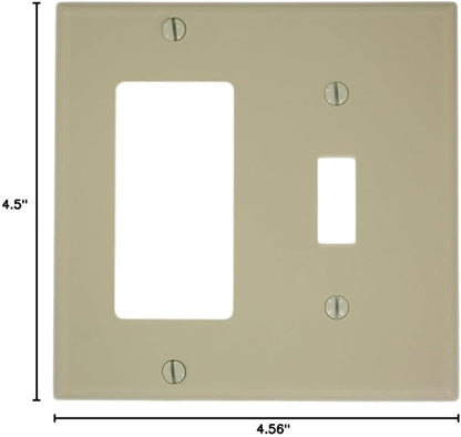 Leviton 2-Gang 1-Toggle 1-Decora/GFCI Device Combination Wallplate, 80707-I, Ivory