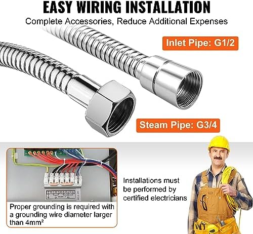 VEVOR Steam Shower Generator, 12 kW, Segmented Heating System with Temperature Customization & 24h Timer, Automatic Drainage Steam Bath Kit for Home Use
