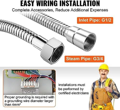 VEVOR Steam Shower Generator, 12 kW, Segmented Heating System with Temperature Customization & 24h Timer, Automatic Drainage Steam Bath Kit for Home Use