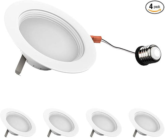 LEDMyplace Recessed Lighting - 10W Round Dimmable LED Can Lights, 650 Lumens, 3000K Warm White - Baffle Trim Recessed Downlight, Energy-Efficient LED Fixture for Home, Office, and Bedrooms (4-Pack)
