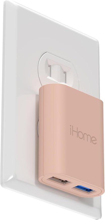 iHome Slim 2-Port USB Wall Charger, Flat Multiport Travel Plug Adapter | Dual USB-A ports, 2.4A Rapid Charge, Foldable Prongs, Slim Design, Compatible with iPhone, Android, iPad, AirPods for Home
