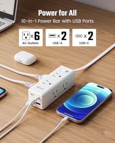 SUPERDANNY 15Ft Extension Cord with Multiple Outlets, Flat Plug Power Strip