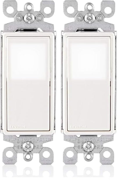 Leviton L5613-2W 15 Amp, 120/277 Volt, Decora LED Illuminated Rocker 3-Way AC Quiet Switch, Residential Grade, Grounding, White (Pack of 2)