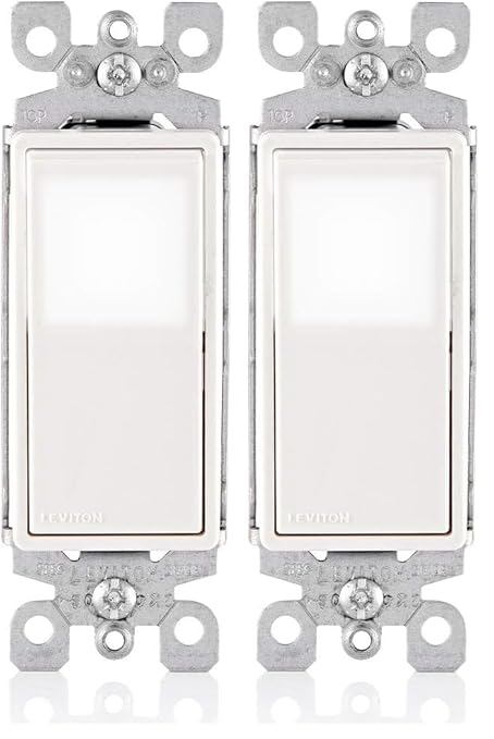 Leviton L5613-2W 15 Amp, 120/277 Volt, Decora LED Illuminated Rocker 3-Way AC Quiet Switch, Residential Grade, Grounding, White (Pack of 2)