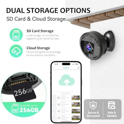 4K Indoor Hidden Camera, WiFi Mini Cam Night Vision Motion Alerts (Black)