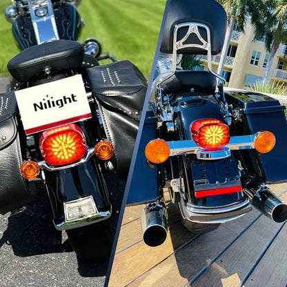 Nilight Motorcycle Tail Light Brake Turn License Plate for Harley, Red