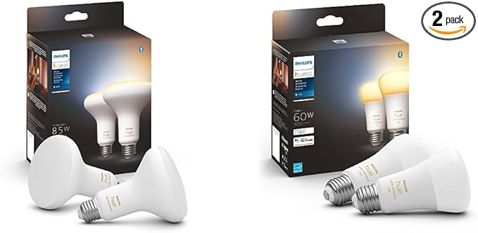 Philips Hue White Ambiance LED Smart Lighting Bundle with BR30 Bulbs (2 Pack) and A19 Bulbs (2 Pack)