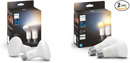 Philips Hue White Ambiance LED Smart Lighting Bundle with BR30 Bulbs (2 Pack) and A19 Bulbs (2 Pack)