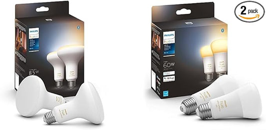Philips Hue White Ambiance LED Smart Lighting Bundle with BR30 Bulbs (2 Pack) and A19 Bulbs (2 Pack)