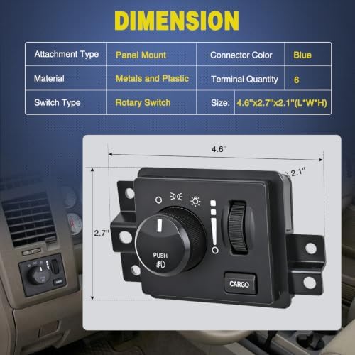 Nilight Headlight Dimmer Switch for 2006-2009 Dodge Ram 1500 2500 3500