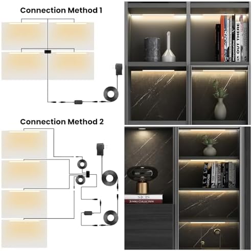 Black Shelf Lights, LED Bookcase Lighting Compatible with Alexa, WiFi Dimmable 2700K Under Shelf Lighting for Bookshelf, Display Case, Cabinets with App, Remote, Memory Function (4Pack 12In)