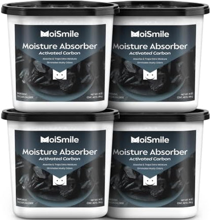 Large Moisture Absorber Buckets, 14 oz Each, Activated Carbon, 4 Pack