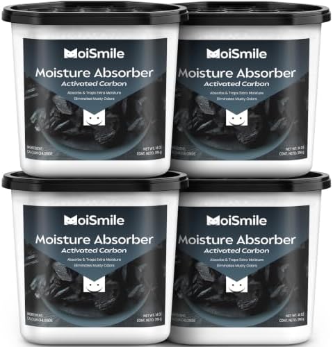 Large Moisture Absorber Buckets, 14 oz Each, Activated Carbon, 4 Pack