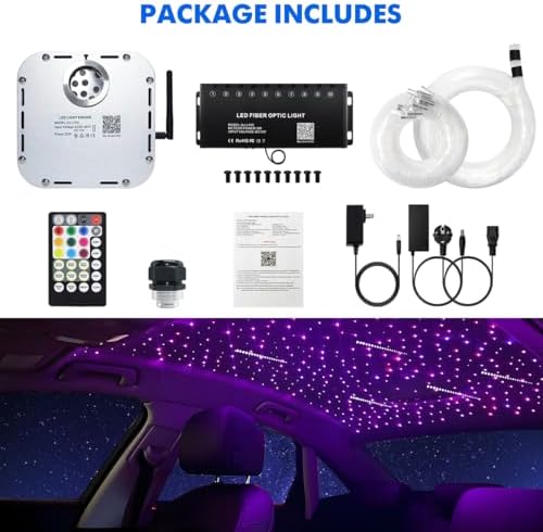 AMKI High Power 32W Twinkle 1000pcs 0.03in 13.1ft Fiber Optic Light Starlight Headliner Kit,Pure White Meteor Shooting Star 150pcs Fiber,Sound Mode Starlight Box for Car Movie Theater Home Ceiling