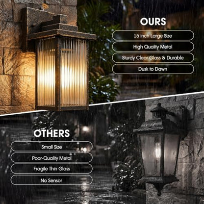 15-Inch Dusk to Dawn Outdoor Wall Light, Black Brush Gold All-Metal