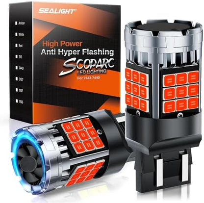 SEALIGHT 7440 7443 LED Bulb Red, 7441 7444 LED Bulbs for Brake Lights, 600% Brighter T20 W21W for Stop Tail Brake Signal Lights, Pack of 2
