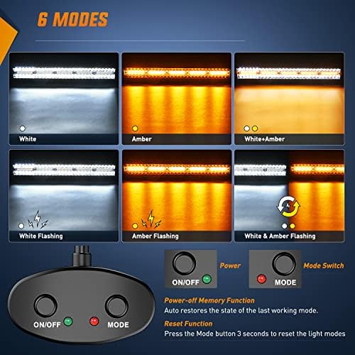 Nilight 22inch Amber White Strobe 6 Modes 480W LED Light Bar