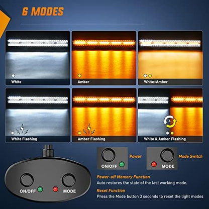 Nilight 22inch Amber White Strobe 6 Modes 480W LED Light Bar