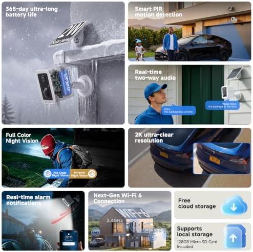 VSTARCAM 2K Solar Security Camera Outdoor Wireless, 128GB SD Card Included, Free Cloud Storage, 5200mAh Battery & Solar Panel, Magnetic Quick Mount No Drill Installation, PIR Human Detection